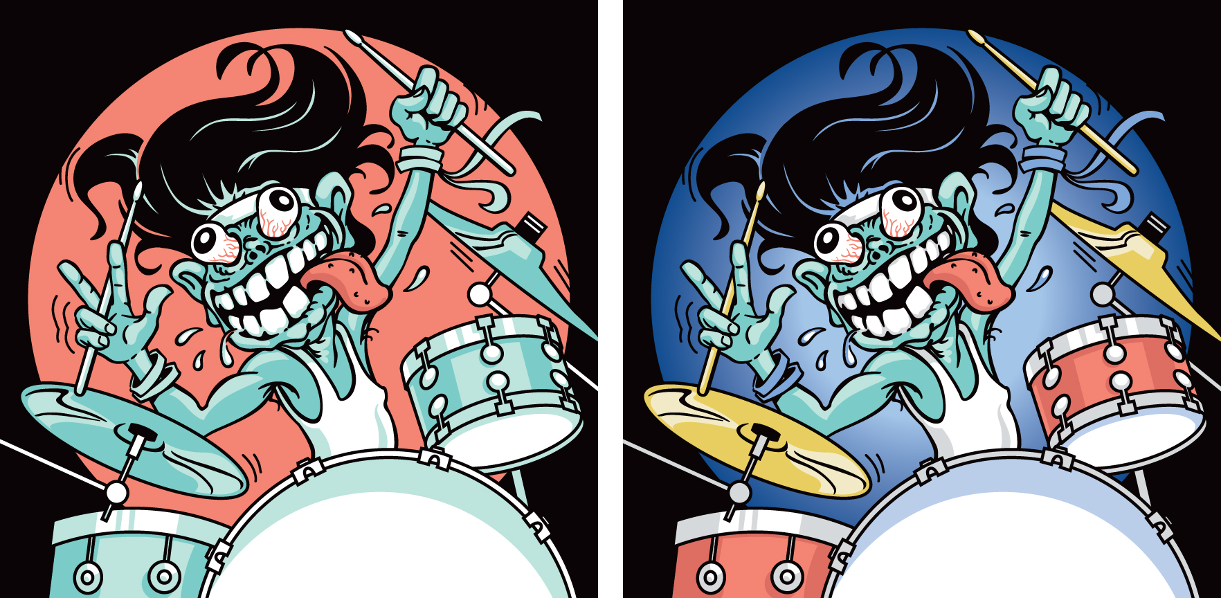 Color variations for the Faces of Drummers brand image.