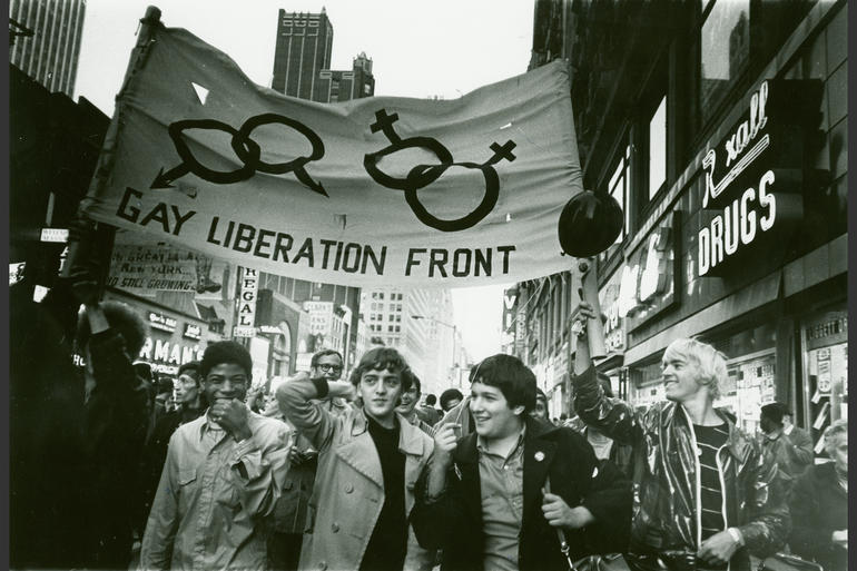 A Gay Liberation Front march on Times Square, 1969 / Diana Davies, The New York Public Library