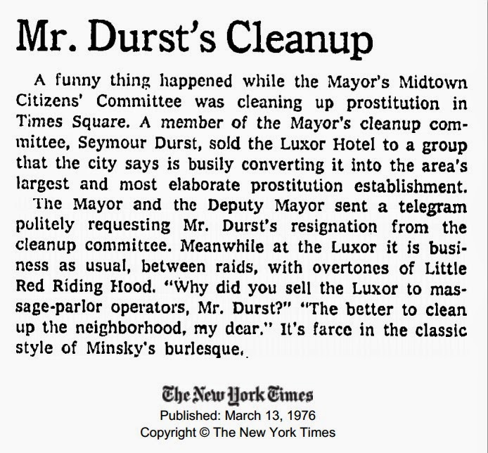 March 13, 1976, New York Times, "Mr. Durst's Cleanup"