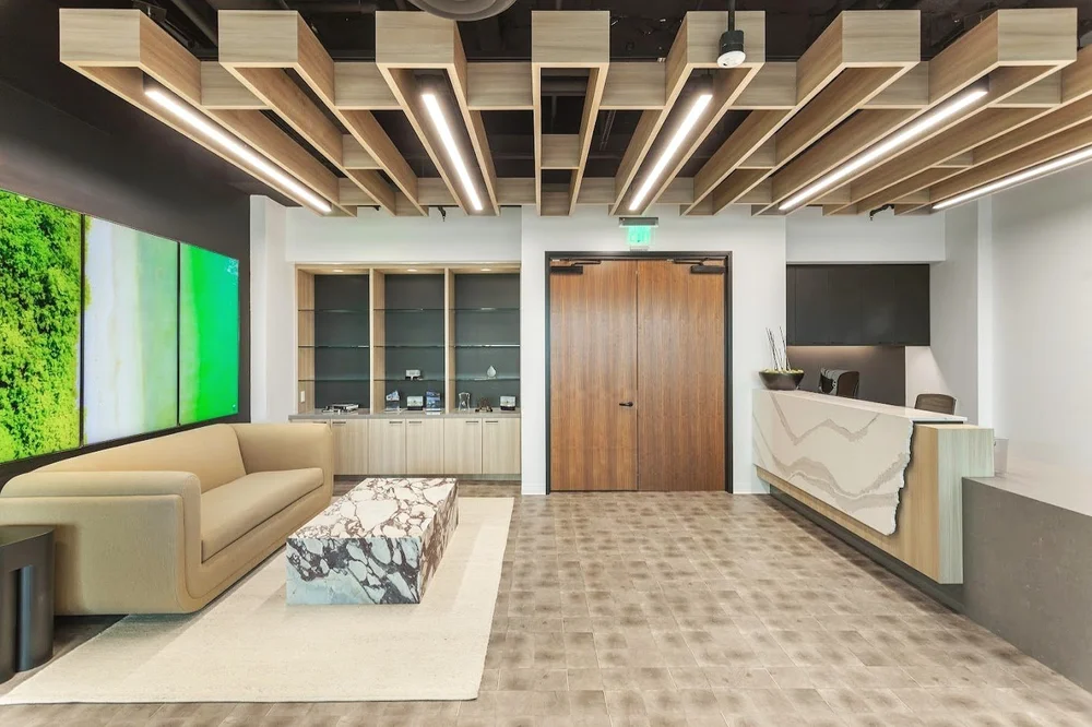 Modern office furniture beyond the reception area