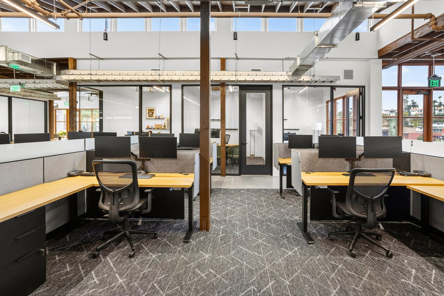 Finished office installation with workstations and desks
