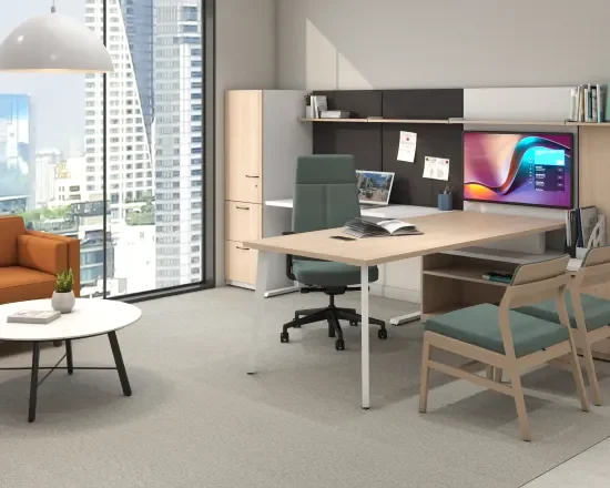 Private office workspace setting