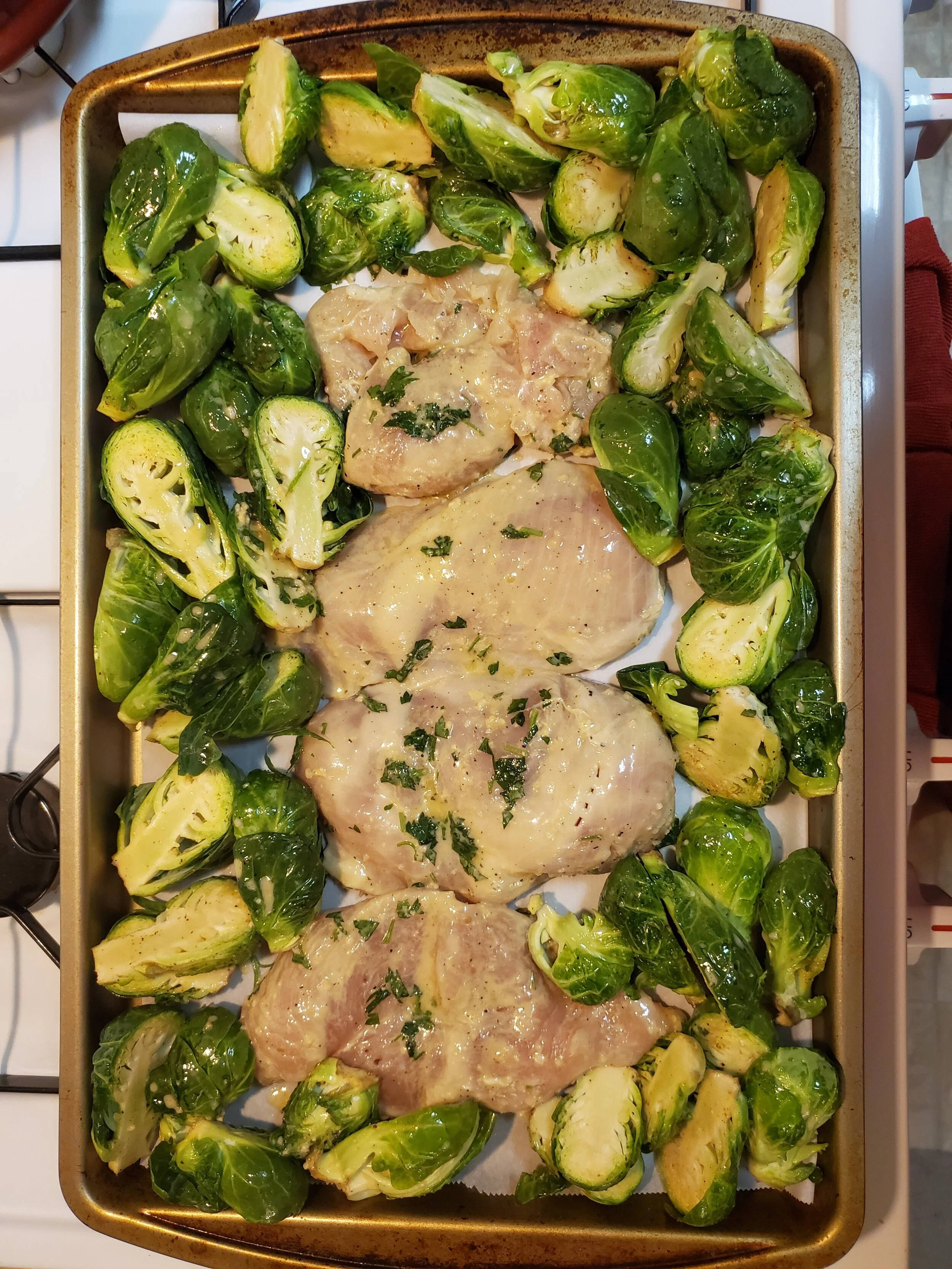 Recipe Garlic Dijon Chicken and Brussels Sprouts — Flair Huxtable