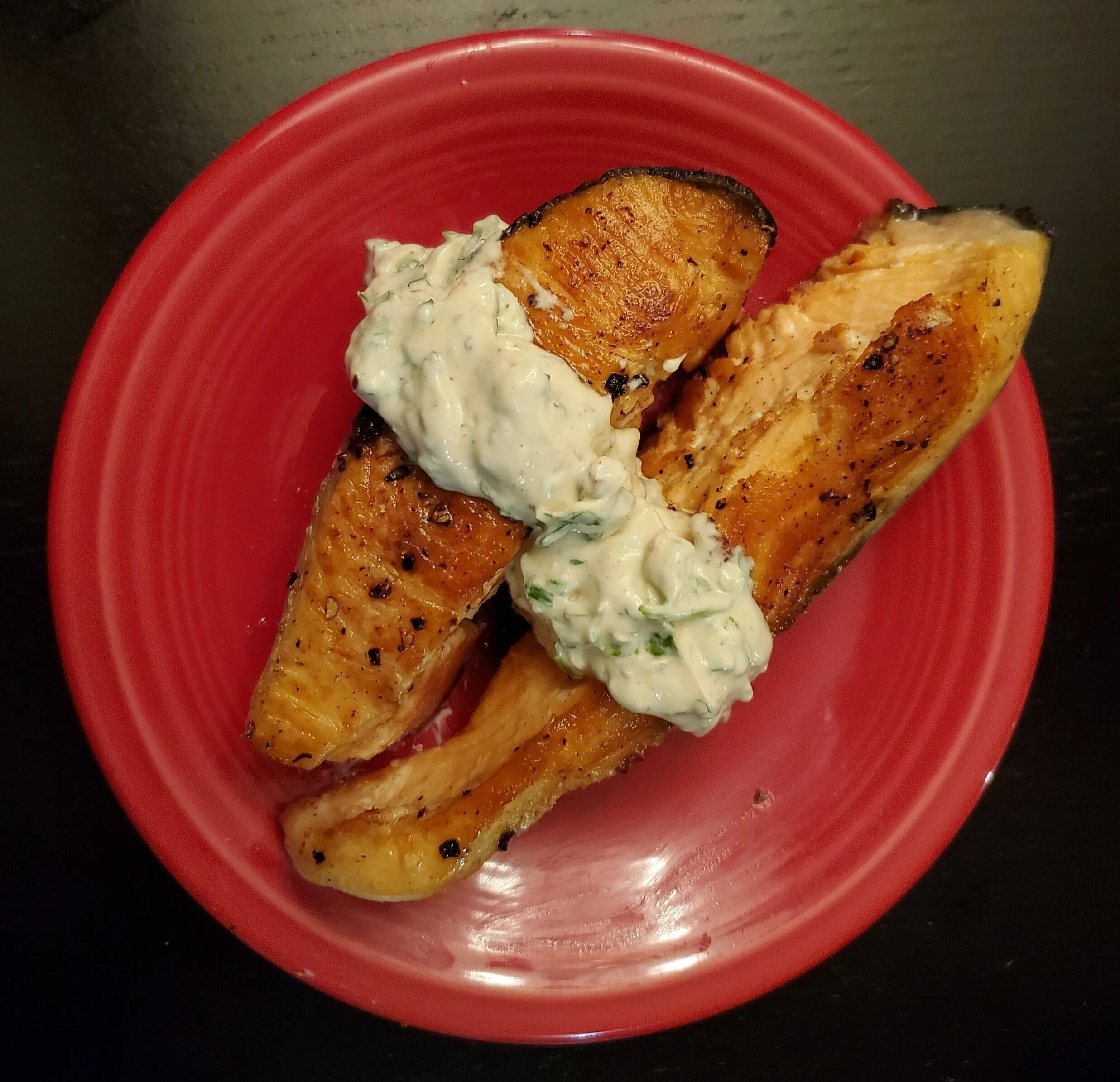 Recipe Grilled Salmon Steak with Cilantro Sauce — Flair Huxtable