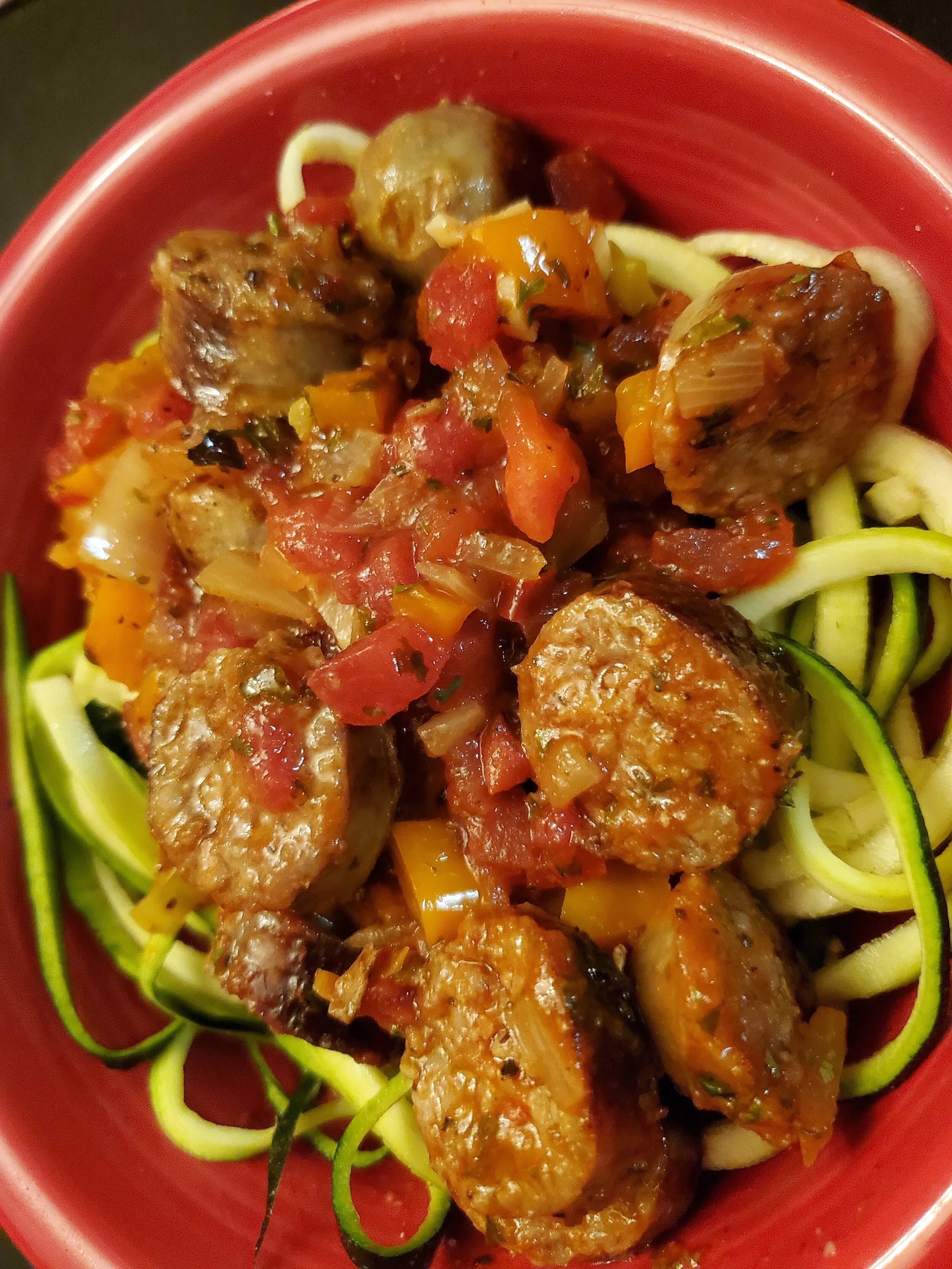Recipe Sausage and Peppers with Zucchini Noodles — Flair Huxtable