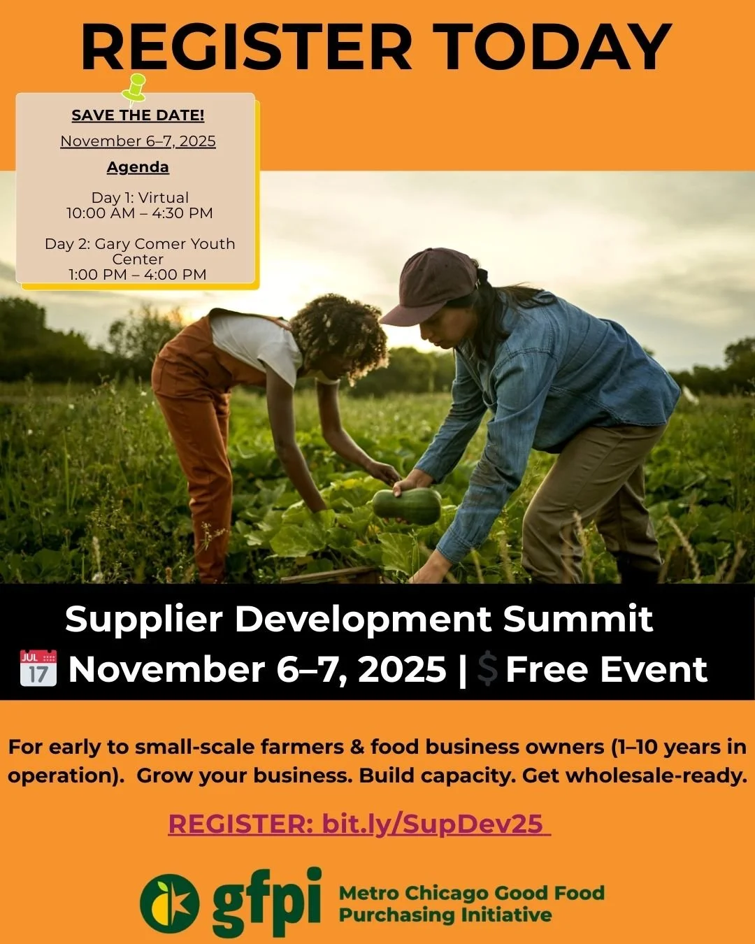 Are you a farmer or food business owner ready to scale? The Supplier Development Summit is designed for you! Join @chifoodpolicy Nov 6&ndash;7 for a free, two-day event that helps emerging food producers connect with local buyers, strengthen their ne