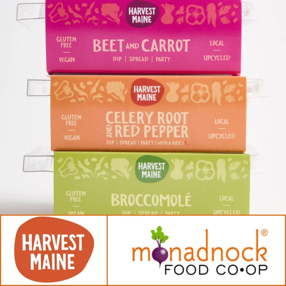 A delicious veggie spread that also prevents food waste? um, yes please!

Swing by the @monadnockcoop on November 20th between 3-5pm to sample wickedly good veggie dips from @harvest_maine (Portland, ME). Their 3 unique flavors are made with &ldquo;l