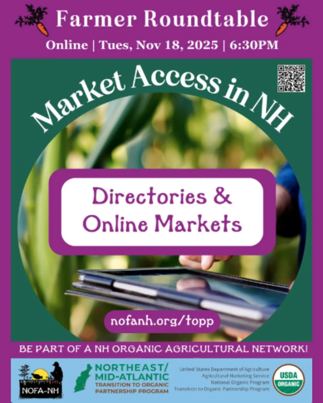 Join @nofanewhampshire for November&rsquo;s Farmer Roundtable this Tuesday, November 18th at 6:30 pm online via Zoom!

For this month&rsquo;s topic, Directories and Online Platforms, NOFA-NH will talk with organizations in the state to learn about th