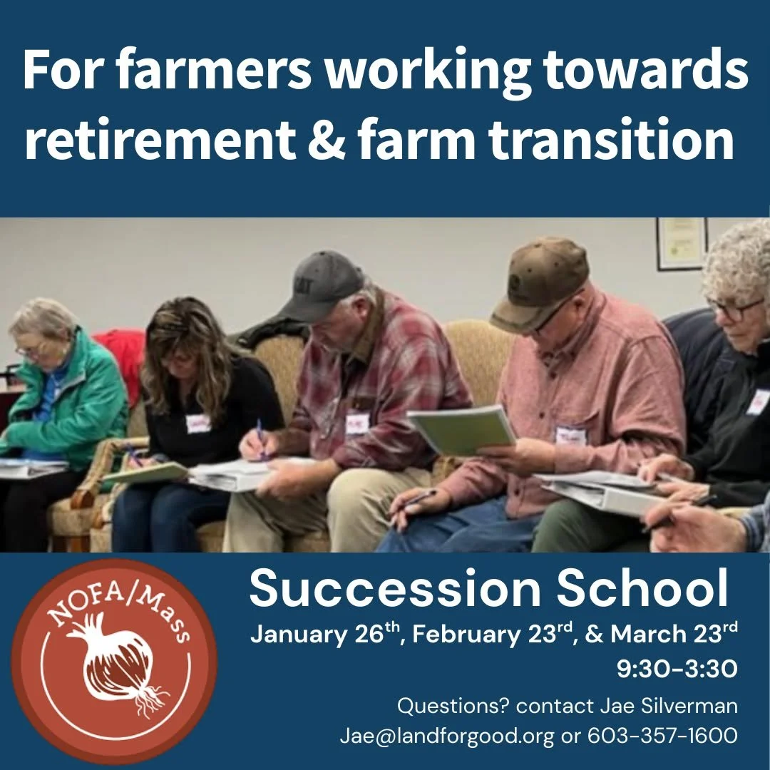 Thinking about the future of your farm but not sure where to start? 

@nofamass is sharing an upcoming opportunity for Massachusetts farmers: @massgrown (Massachusetts Department of Agricultural Resources) is hosting Land For Good&rsquo;s Farm Succes
