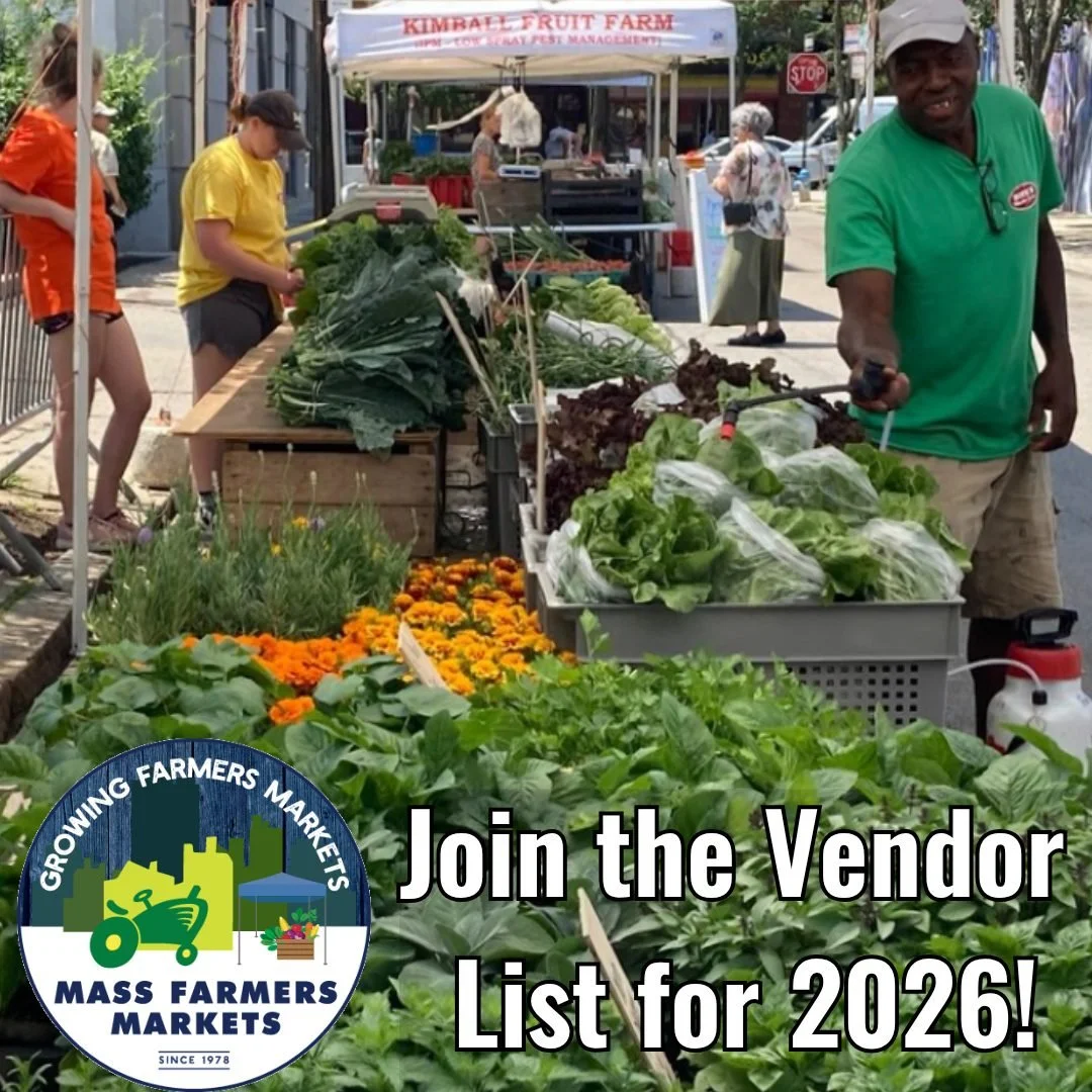 Join the 2026 MA Farmers Market Vendor List!

Reach new markets and grow your sales opportunities for the 2026 season by joining a statewide vendor list used by market managers across Massachusetts.

@massfarmersmarkets and @sbnmass&rsquo;s Local Foo