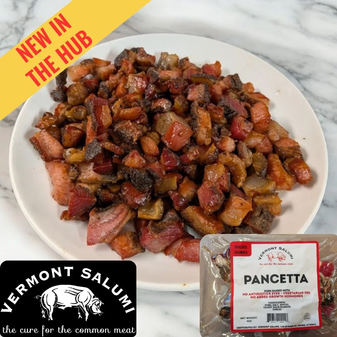 New in the Food Hub: @vtsalumi Diced Pancetta.

Pre-cubed and ready to pan-fry, this pancetta is cured for about two months with juniper, cracked black pepper, and thyme, perfect for quick prep and big flavor.

Try in carbonara and amatriciana, pizza