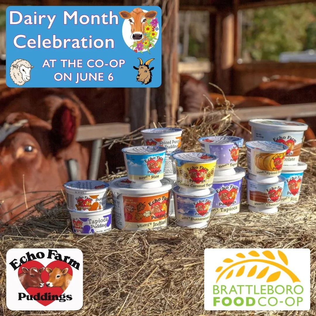 Celebrate Dairy Month at the @brattleborofoodcoop on June 6th!

Stop by the Co-op from 11:30 AM&ndash;1:30 PM for a free, family-friendly Dairy Month Celebration featuring samples, a scavenger hunt, a chocolate ice cream taste-and-vote, and local dai