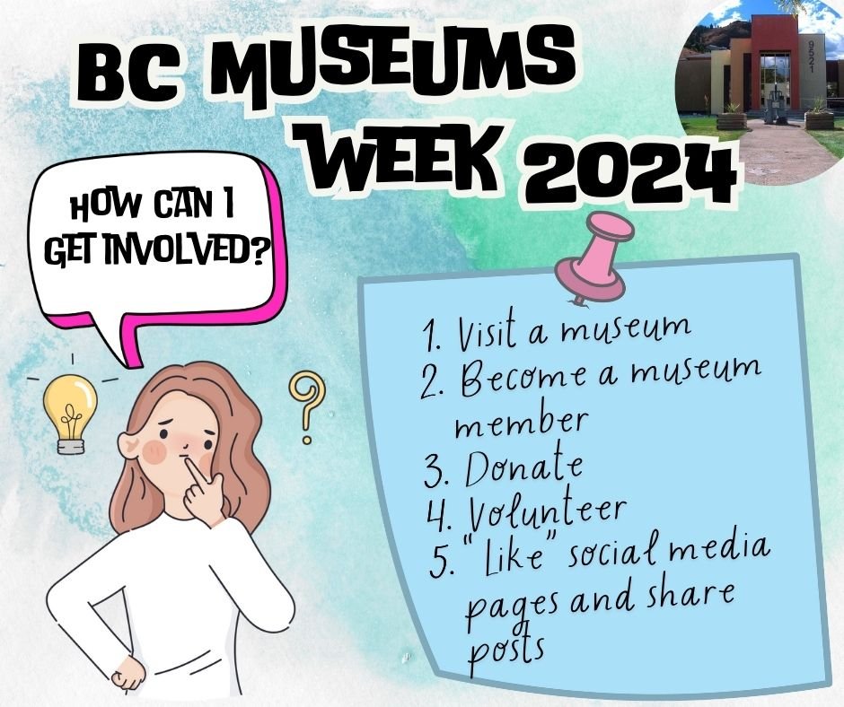 How can you get involved with #bcmuseumsweek this week?
1. Visit a museum! Come down to SMAS and say &quot;hi&quot; or visit one of the many fantastic museums in the Okanagan. Stay for as little as long as you like. Most museums (including SMAS) are 