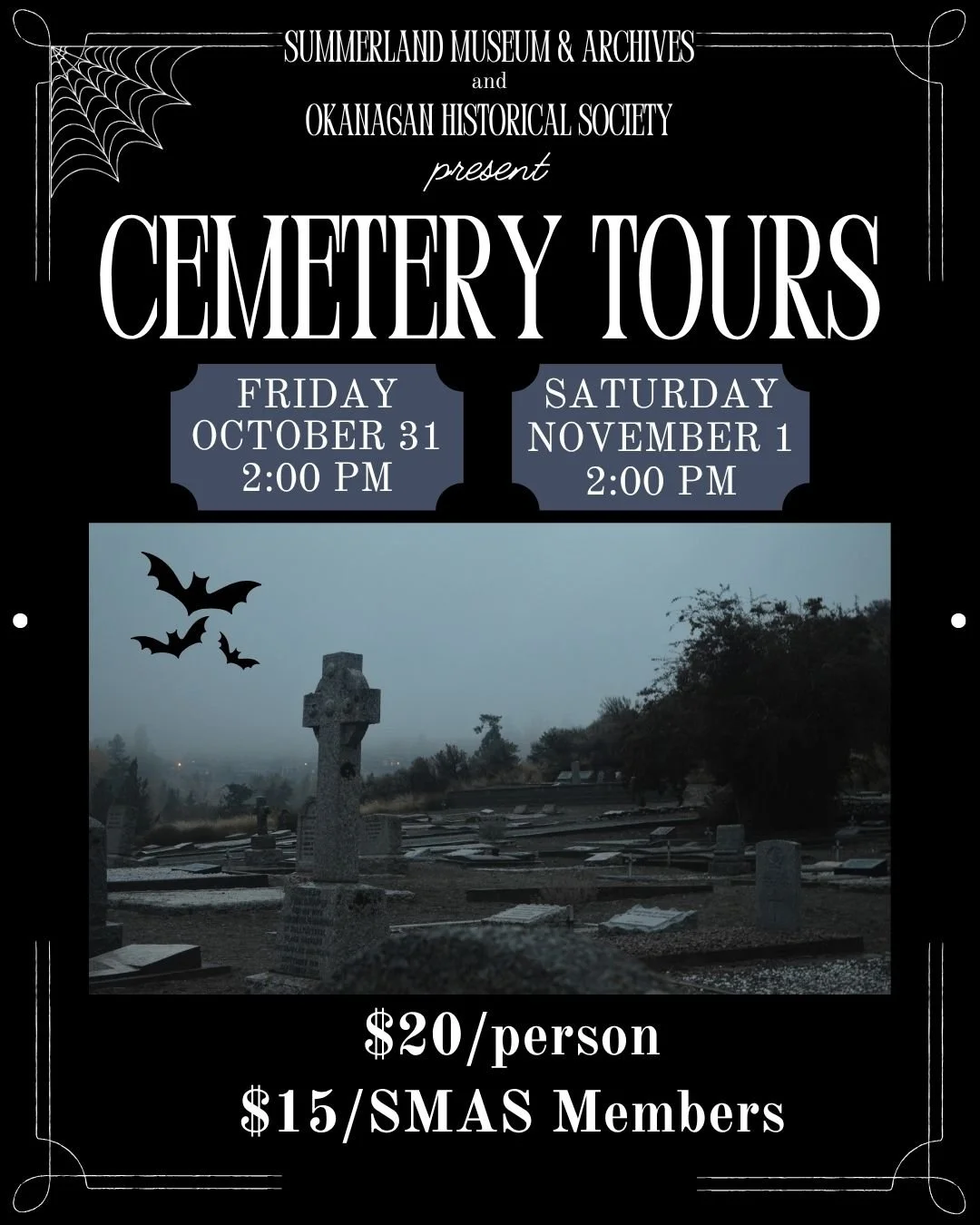 Halloween isn't just for the kids! Join us on Friday (31st Oct) and Saturday (1st Nov) for a tour of Peach Orchard Cemetery. 
You'll be regaled with true settler-stories, unusual deaths, haunted happenings, and the unexplained... 👻

Places on the to