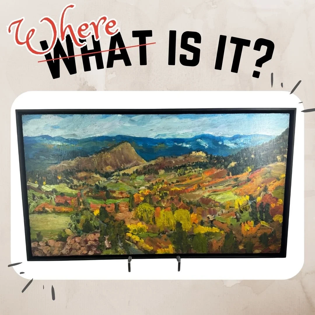 We're changing it up a bit this week and challenging you with a Where-is-it-Wednesday rather than the usual What-is-it-Wednesday puzzle! This beautiful painting by Summerland descendant Steve Bridgers is one of my favourites in our art collection. It