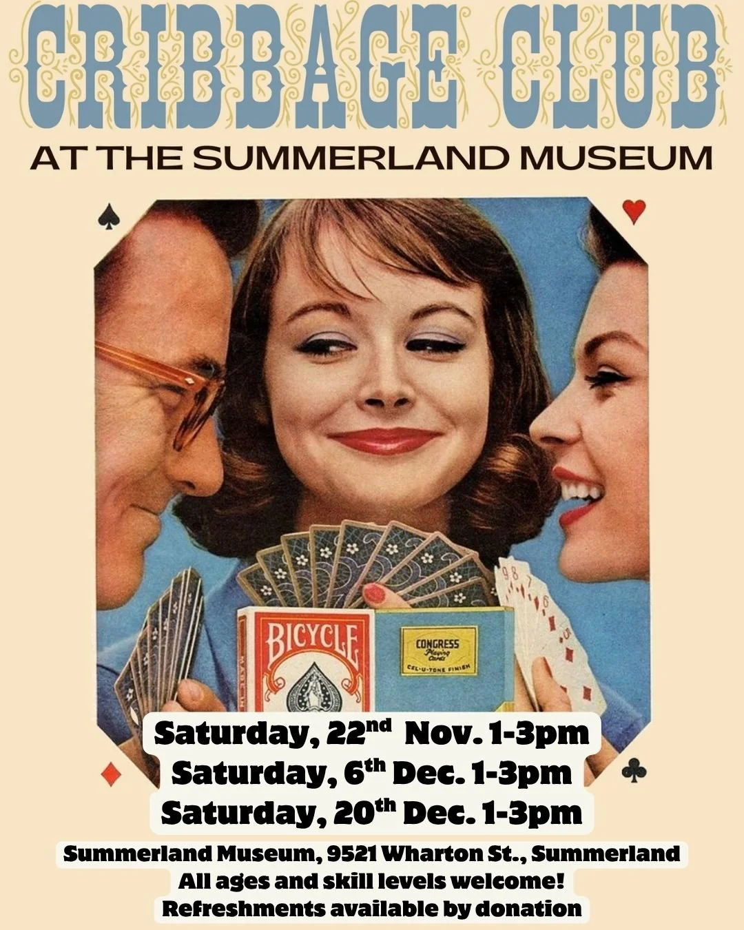 Don't forget... it's Crib Club this Saturday! Join us in the warmth for a fun afternoon of cards, conversation, and conviviality!