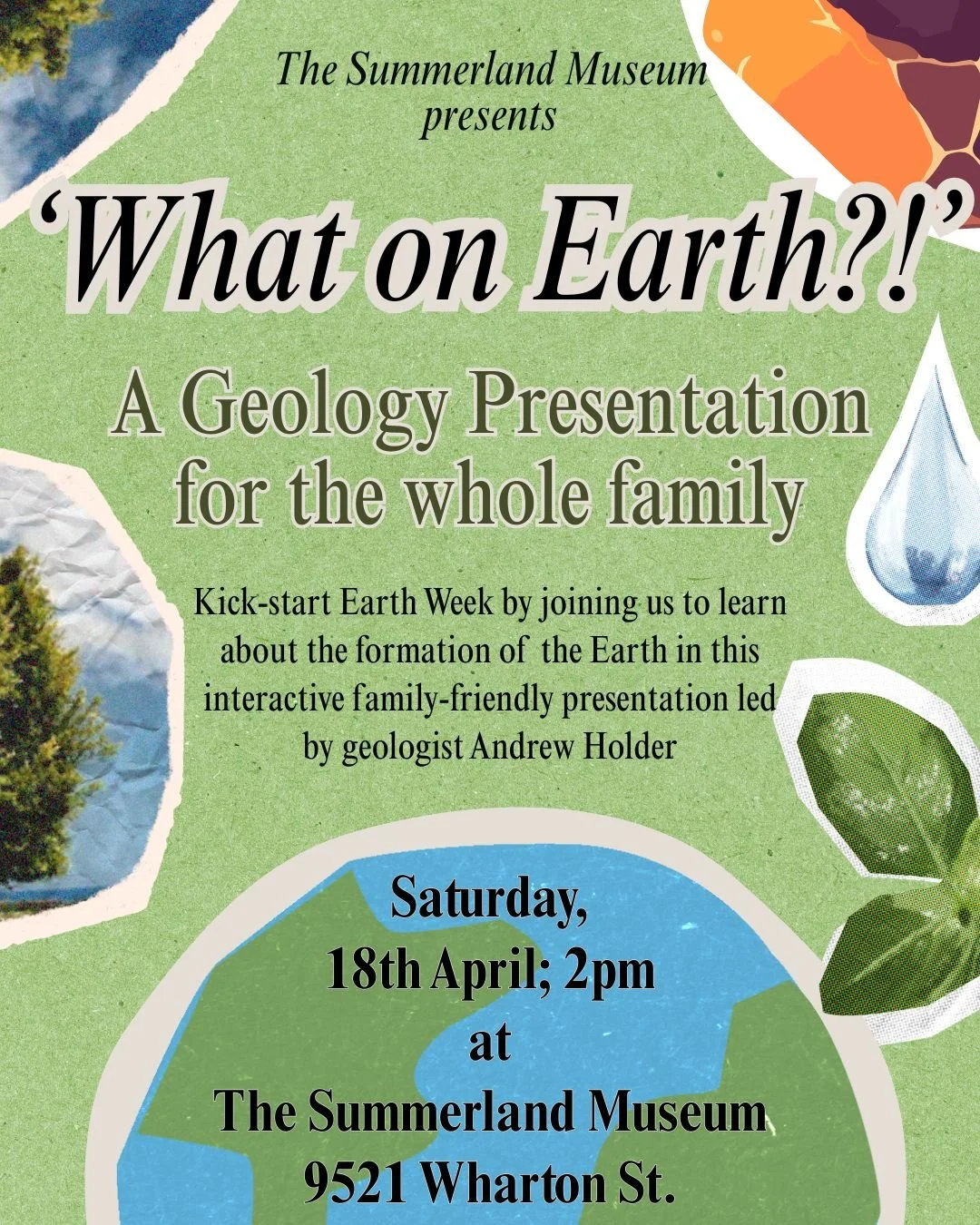 Help us kick off Earth Week by joining us for this interactive, family-friendly geology presentation led by expert geologist Andrew Holder!
No reservation needed. Participation by donation.
