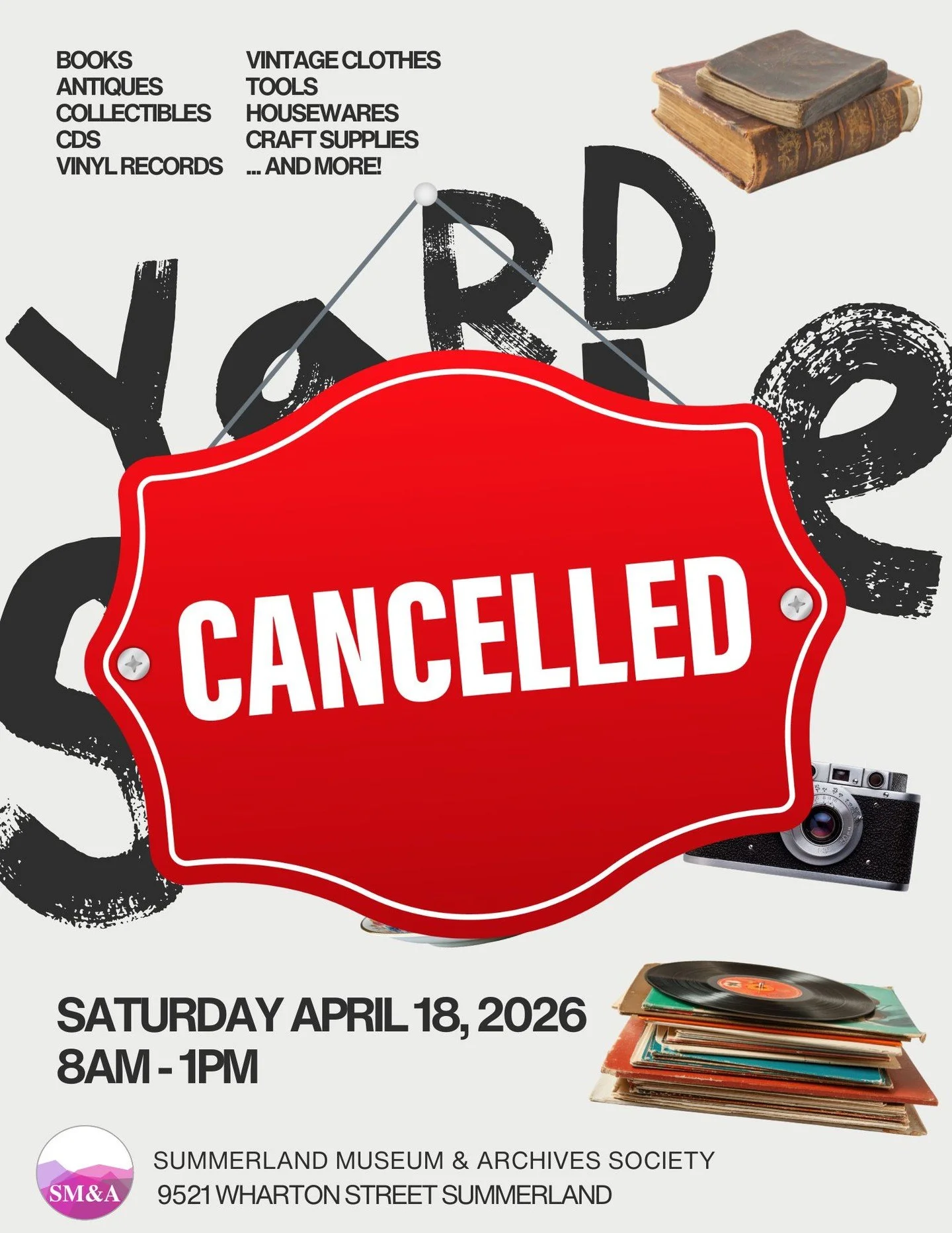 Sadly, we have had to cancel our participation in the Summerland Community Yard Sale this Saturday due to a shortage of volunteers. 

We're sorry to disappoint all the keen thrifters out there, but don't worry, we'll be rescheduling a yard sale for l