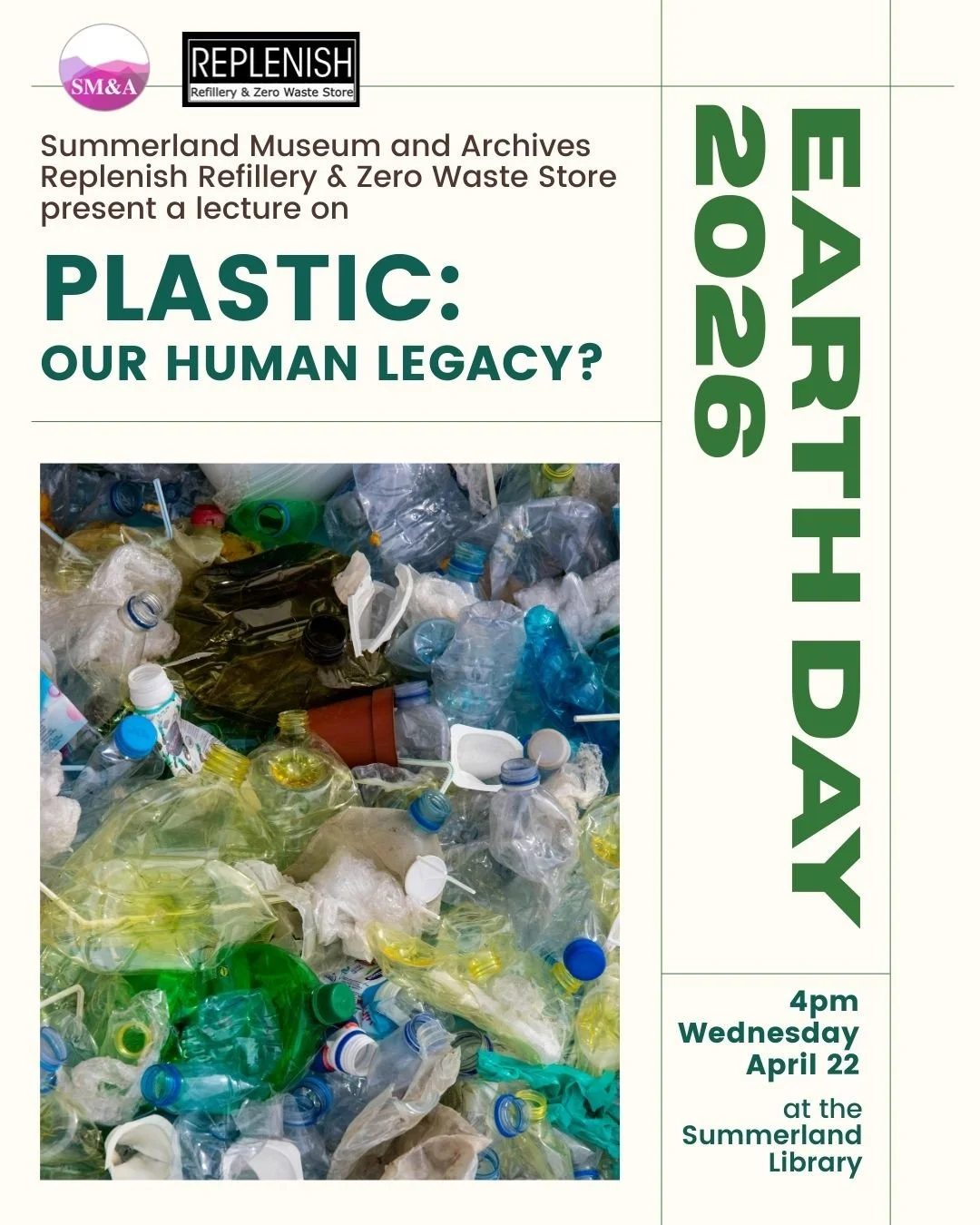 Happening today at 4pm at the Summerland Library! Join us for a special Earth Day lecture on plastics presented by our Curator, Petra H&ouml;ller, and Angela Machuik from @replenishrefillery 🌍

For the first part of the presentation, Petra will shar