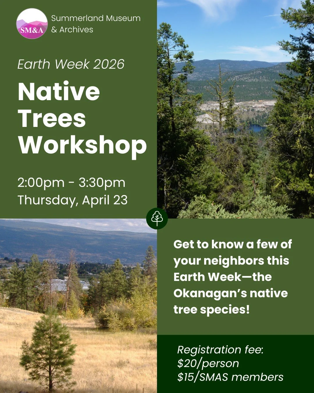 There are just a few spots still available on this fantastic workshop! Call us on 250-494-9395 to claim one!
We can't wait to learn more about our local trees tomorrow 🌳🌲🪾