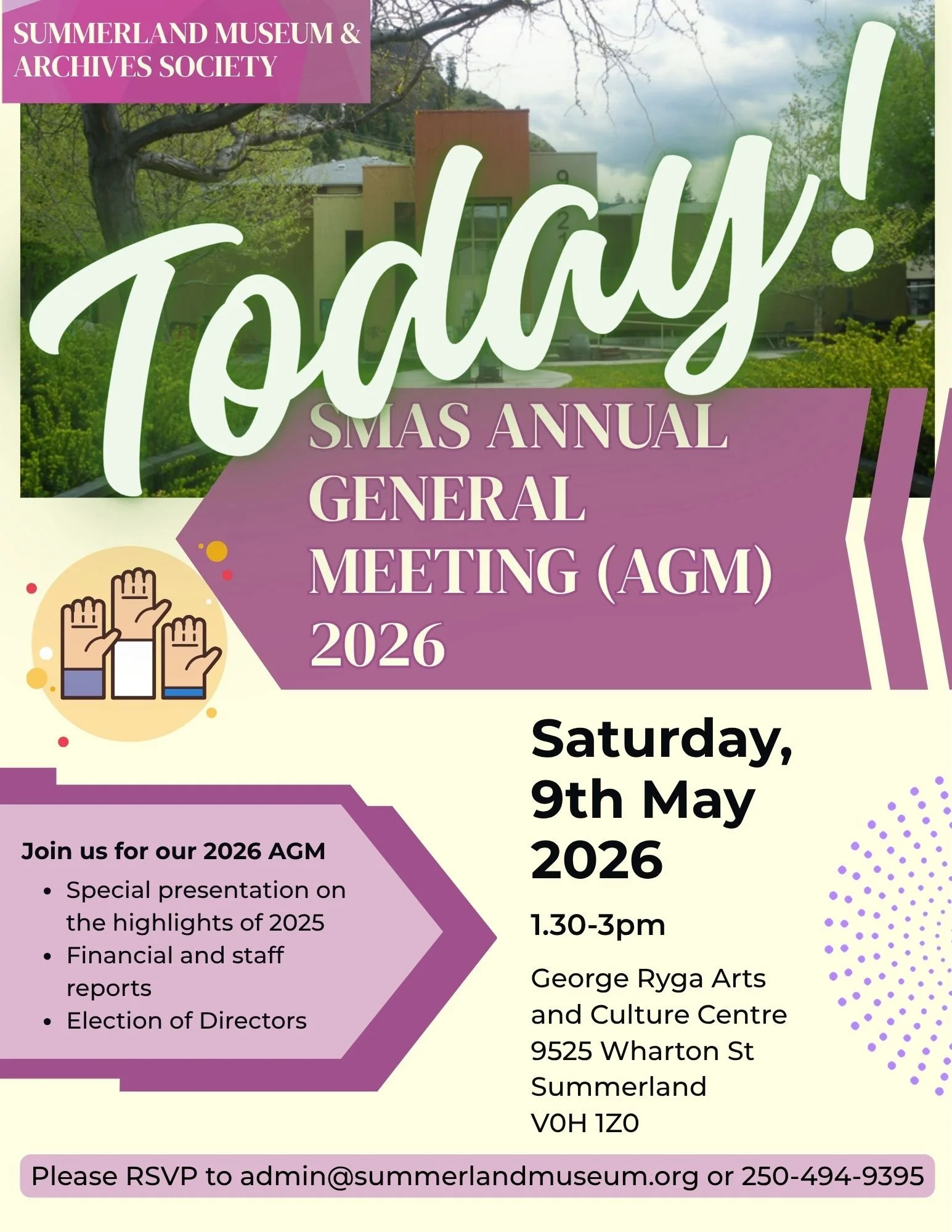 A reminder that our AGM is TODAY!
We're looking forward to seeing our supporters at 1.30pm at the Arts Council 😊