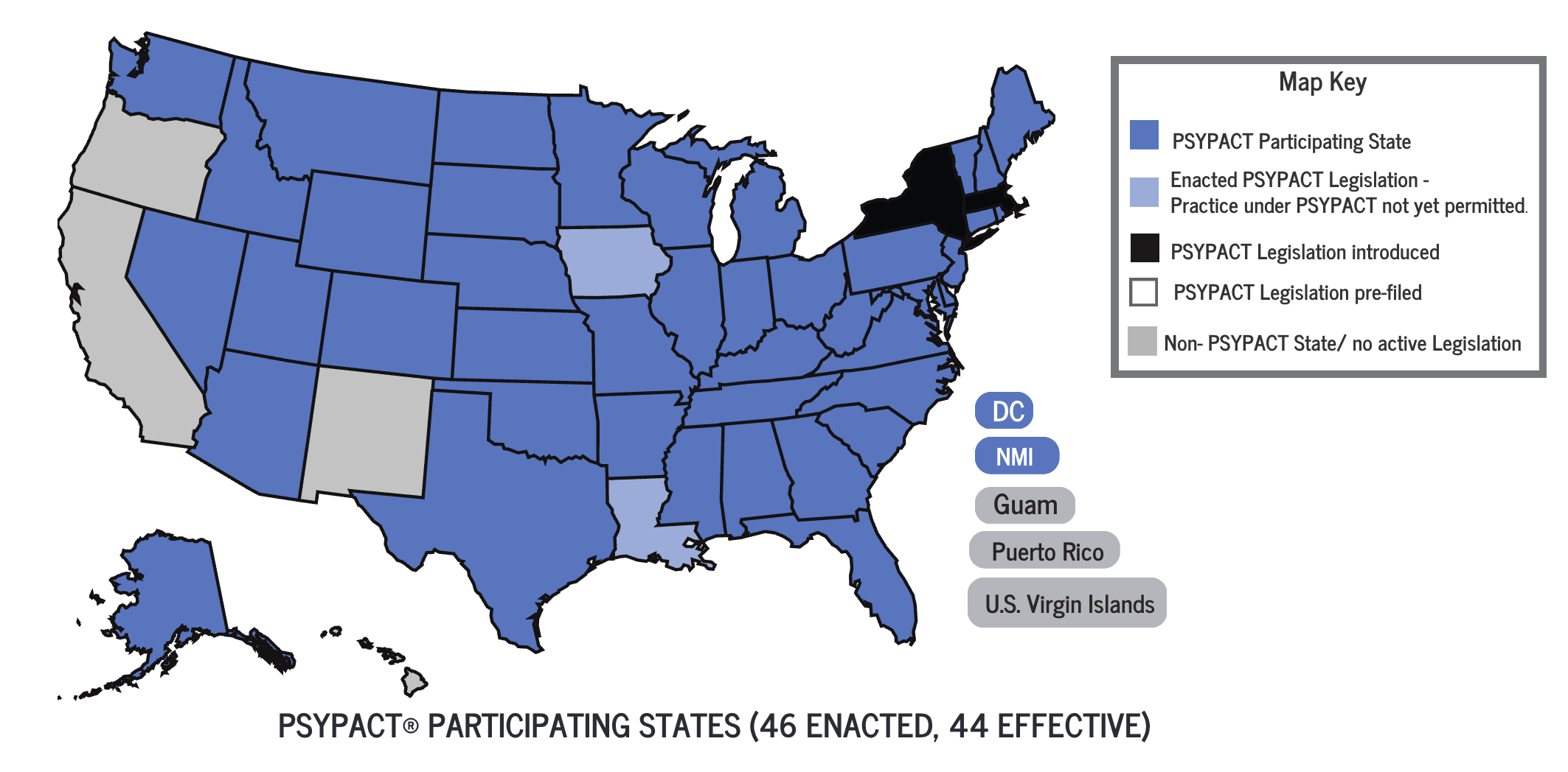 Map showing PSYPACT states