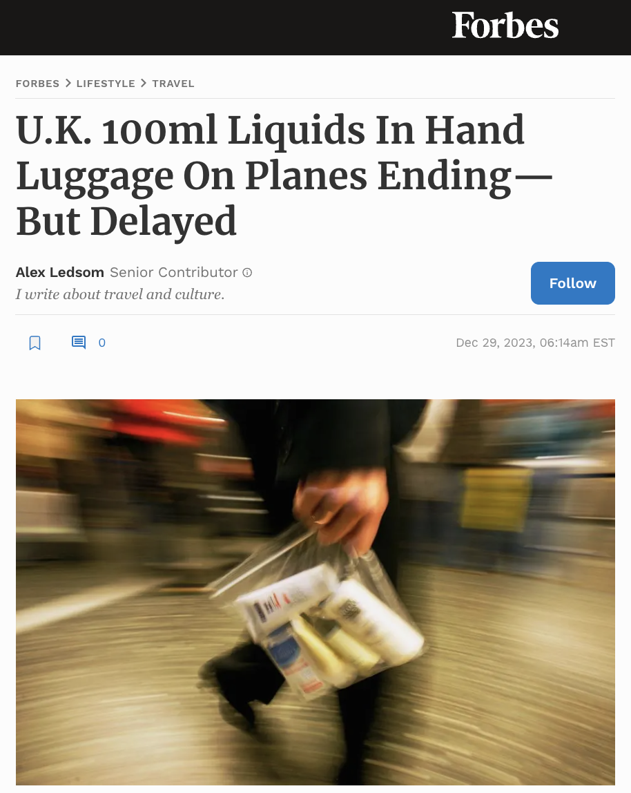 U.K. 100ml Liquids In Hand Luggage On Planes Ending—But Delayed