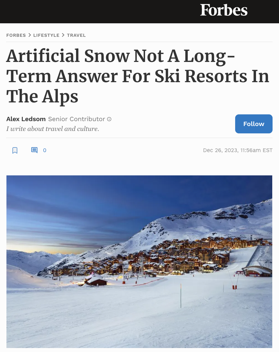 Artificial Snow Not A Long-Term Answer For Ski Resorts In The Alps