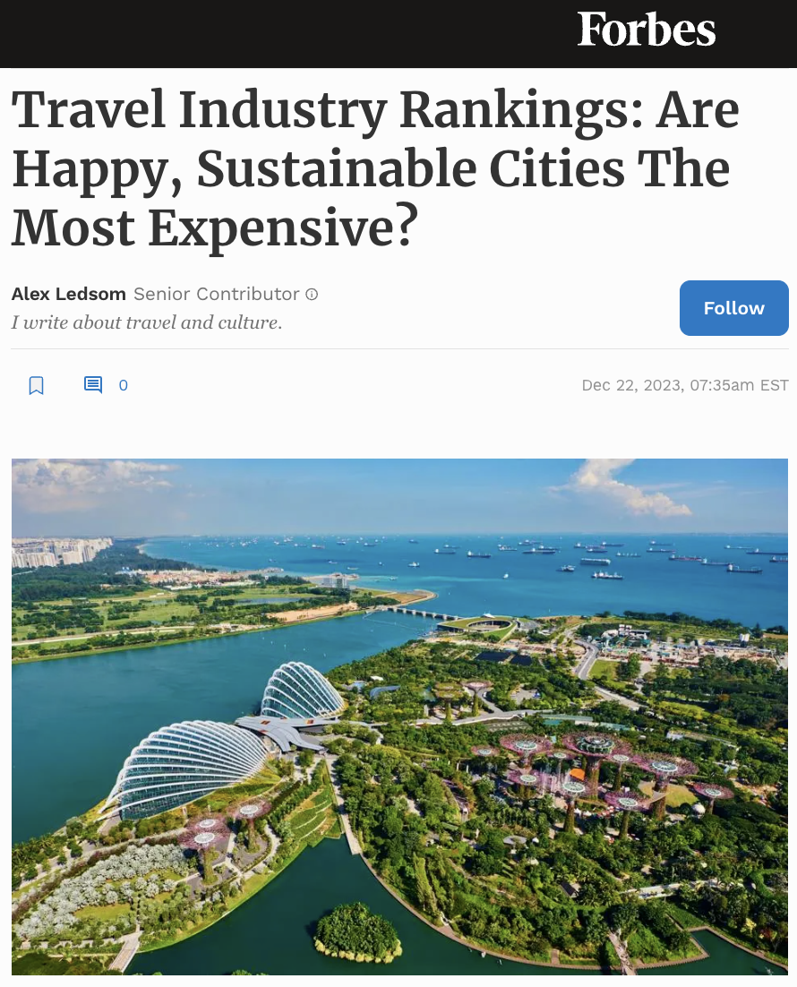 Travel Industry Rankings: Are Happy, Sustainable Cities The Most Expensive?