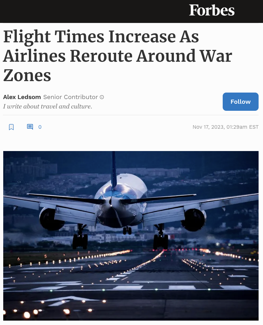 Flight Times Increase As Airlines Reroute Around War Zones