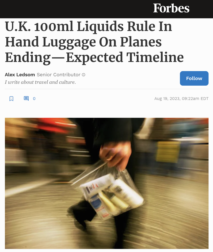 U.K. 100ml Liquids Rule In Hand Luggage On Planes Ending—Expected Timeline