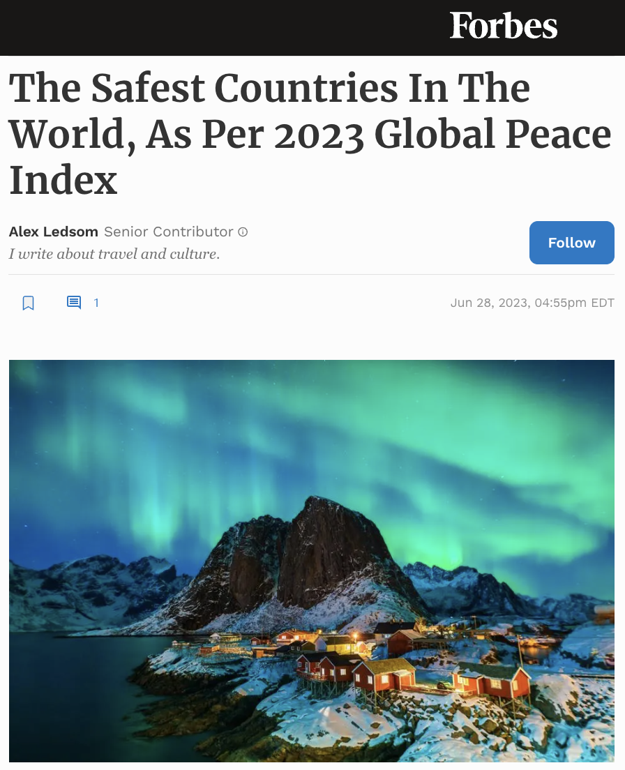 The Safest Countries In The World, As Per 2023 Global Peace Index