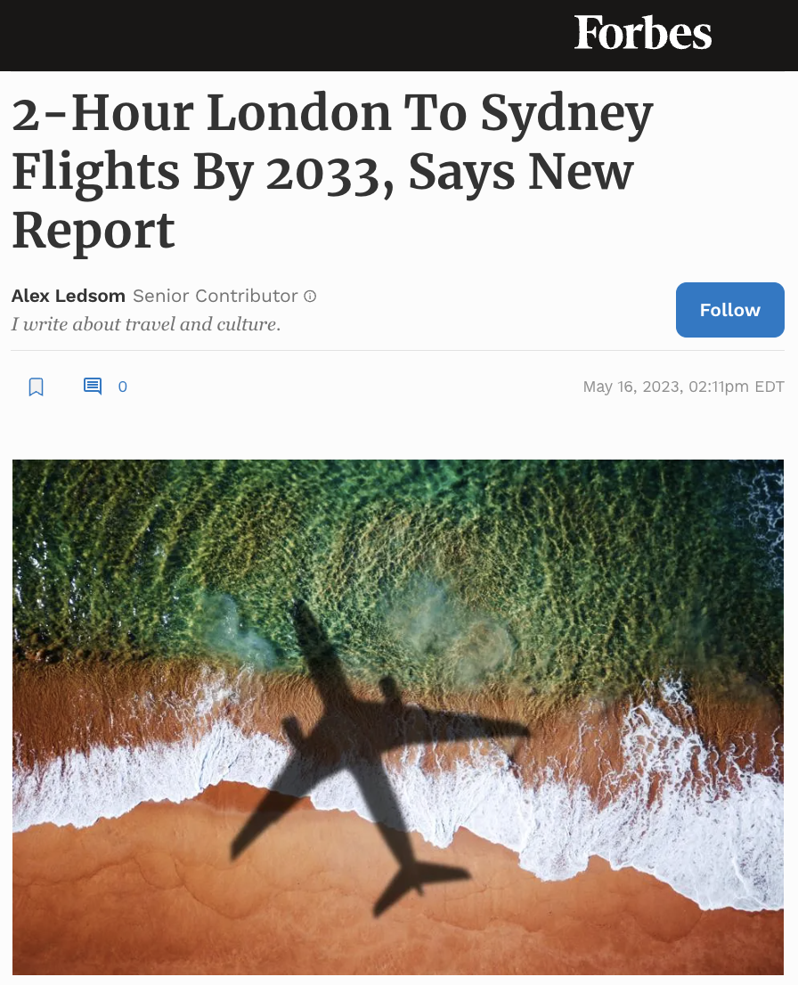 2-Hour London To Sydney Flights By 2033, Says New Report