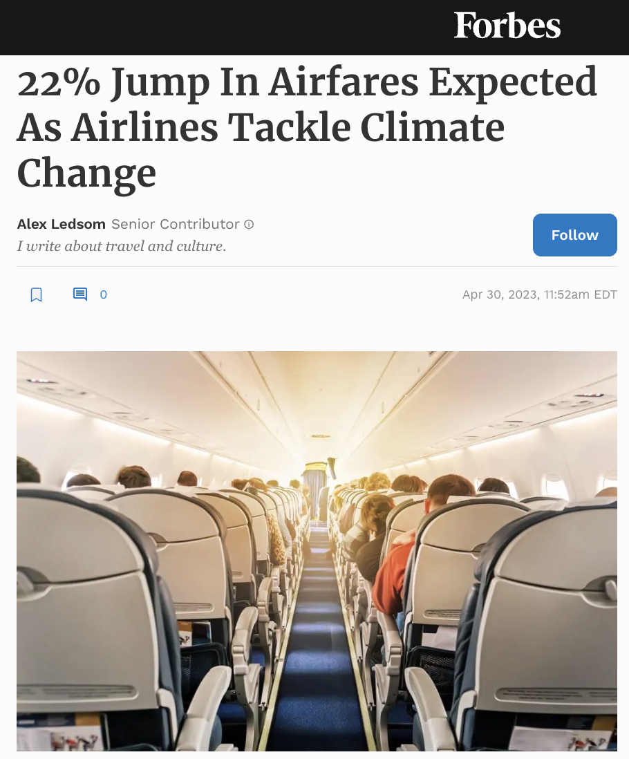 22% Jump In Airfares Expected As Airlines Tackle Climate Change