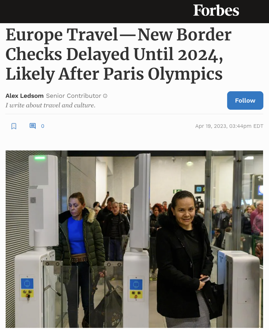 Europe Travel—New Border Checks Delayed Until 2024, Likely After Paris Olympics