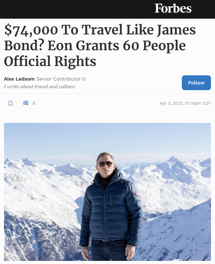 $74,000 To Travel Like James Bond? Eon Grants 60 People Official Rights
