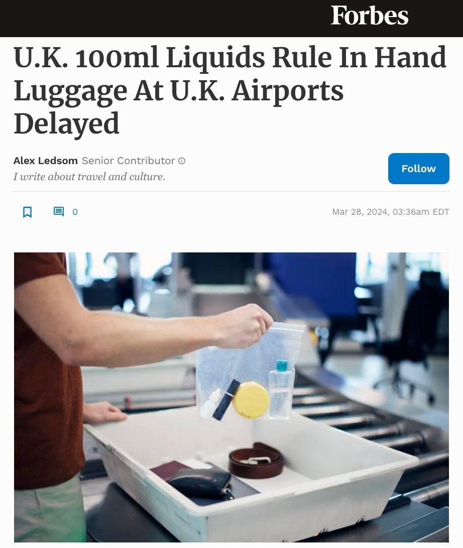 U.K. 100ml Liquids Rule In Hand Luggage At U.K. Airports Delayed