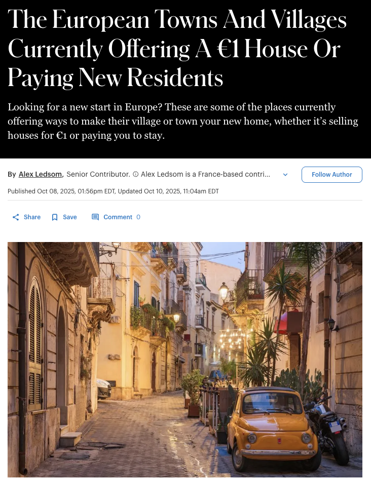 The European Towns And Villages Currently Offering A €1 House Or Paying New Residents