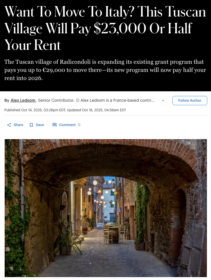 Want To Move To Italy? This Tuscan Village Will Pay $23,000 Or Half Your Rent