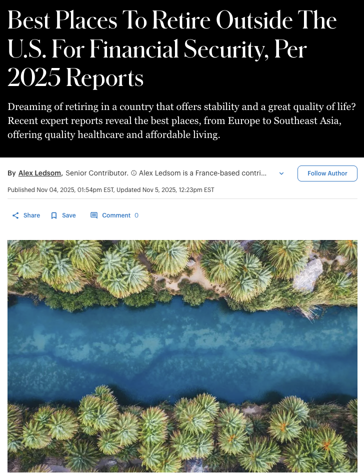 Best Places To Retire Outside The U.S. For Financial Security, Per 2025 Reports