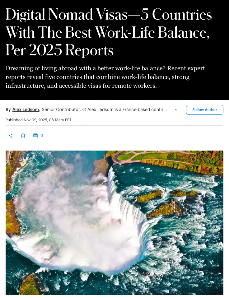 Digital Nomad Visas—5 Countries With The Best Work-Life Balance, Per 2025 Reports