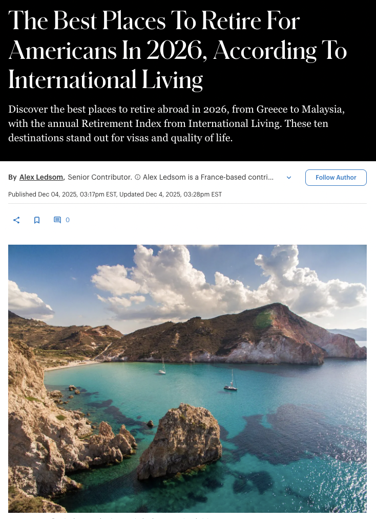 The Best Places To Retire For Americans In 2026, According To International Living