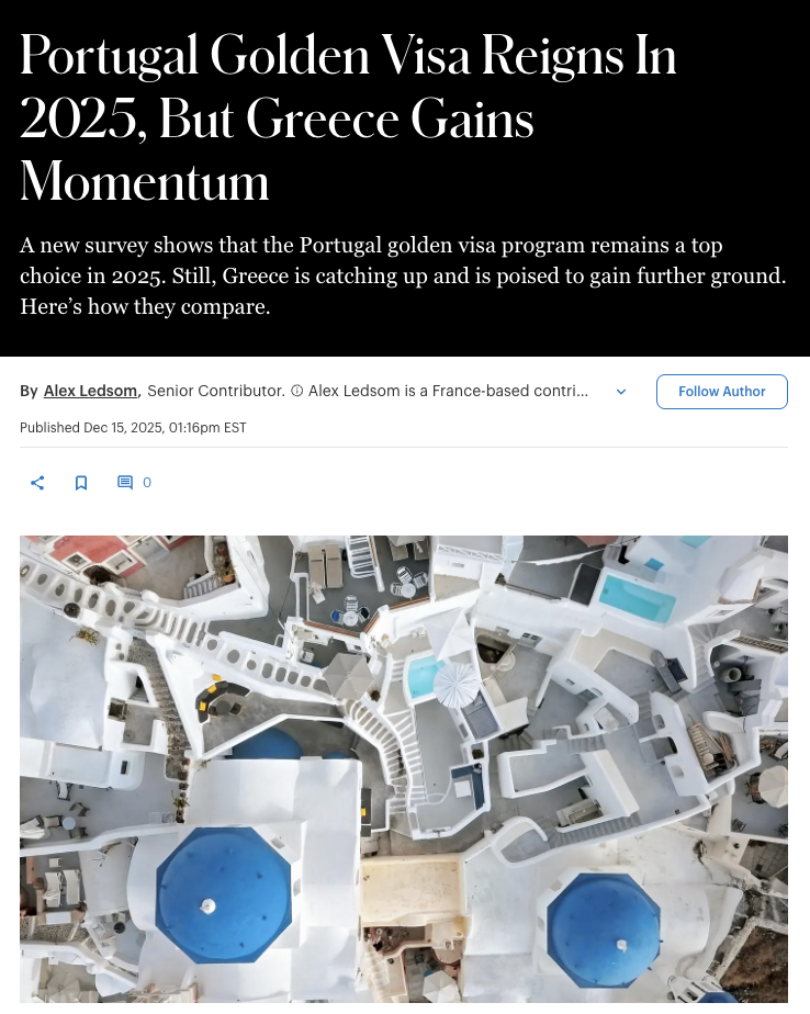 Portugal Golden Visa Reigns In 2025, But Greece Gains Momentum