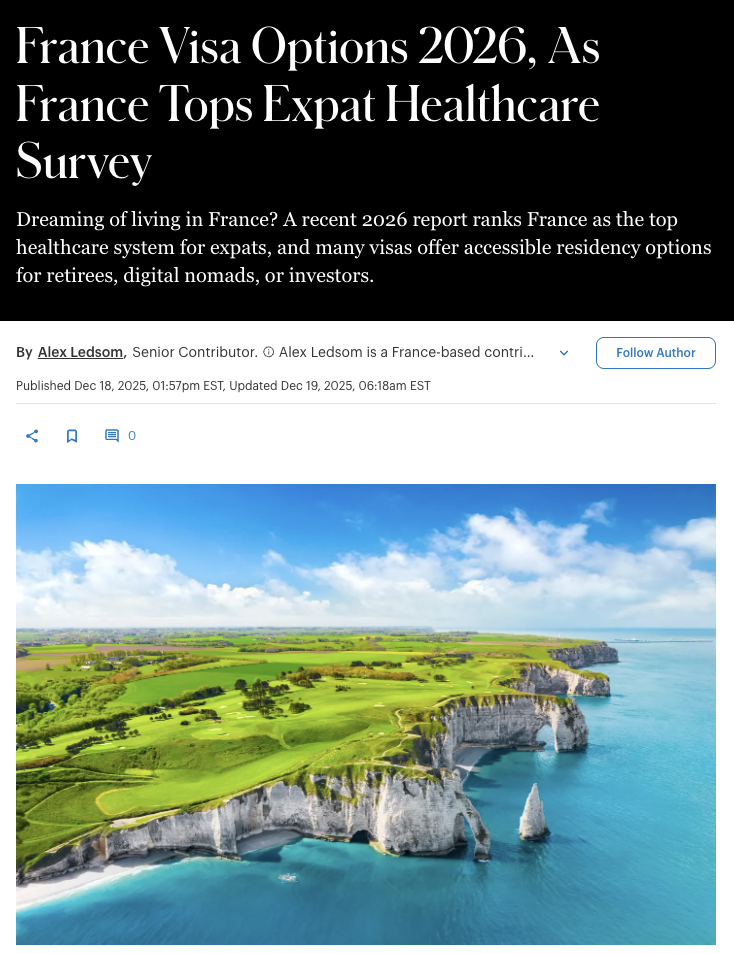 France Visa Options 2026, As France Tops Expat Healthcare Survey