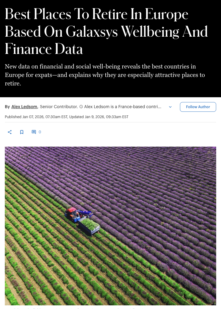 Best Places To Retire In Europe Based On Galaxsys Wellbeing And Finance Data