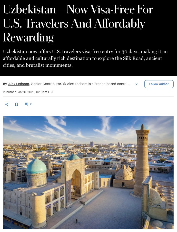 Uzbekistan—Now Visa-Free For U.S. Travelers And Affordably Rewarding