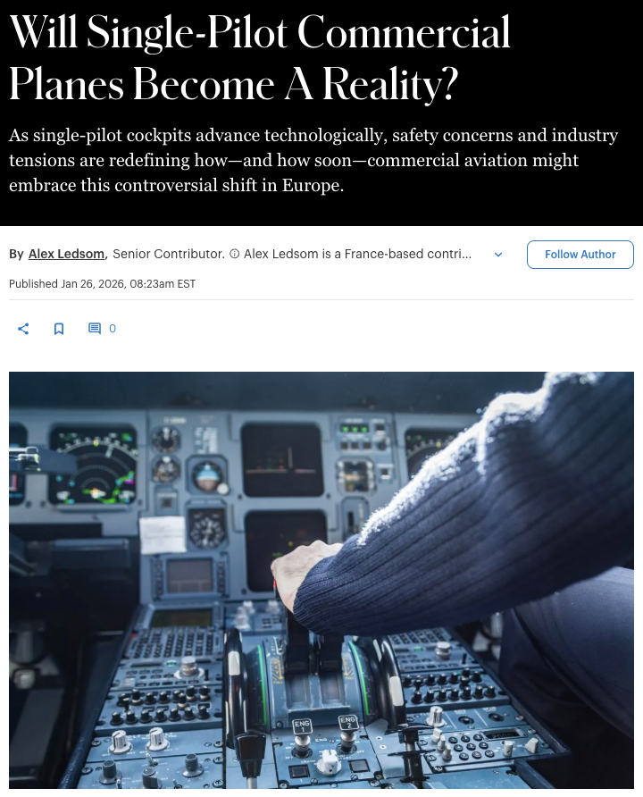 Will Single-Pilot Commercial Planes Become A Reality?