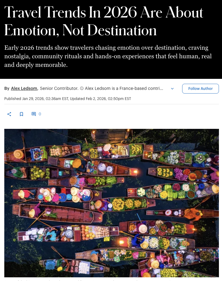 Travel Trends In 2026 Are About Emotion, Not Destination