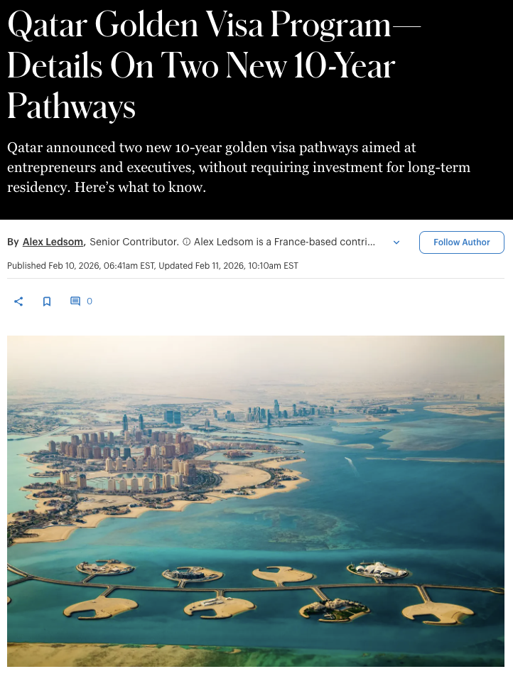 Qatar Golden Visa Program—Details On Two New 10-Year Pathways