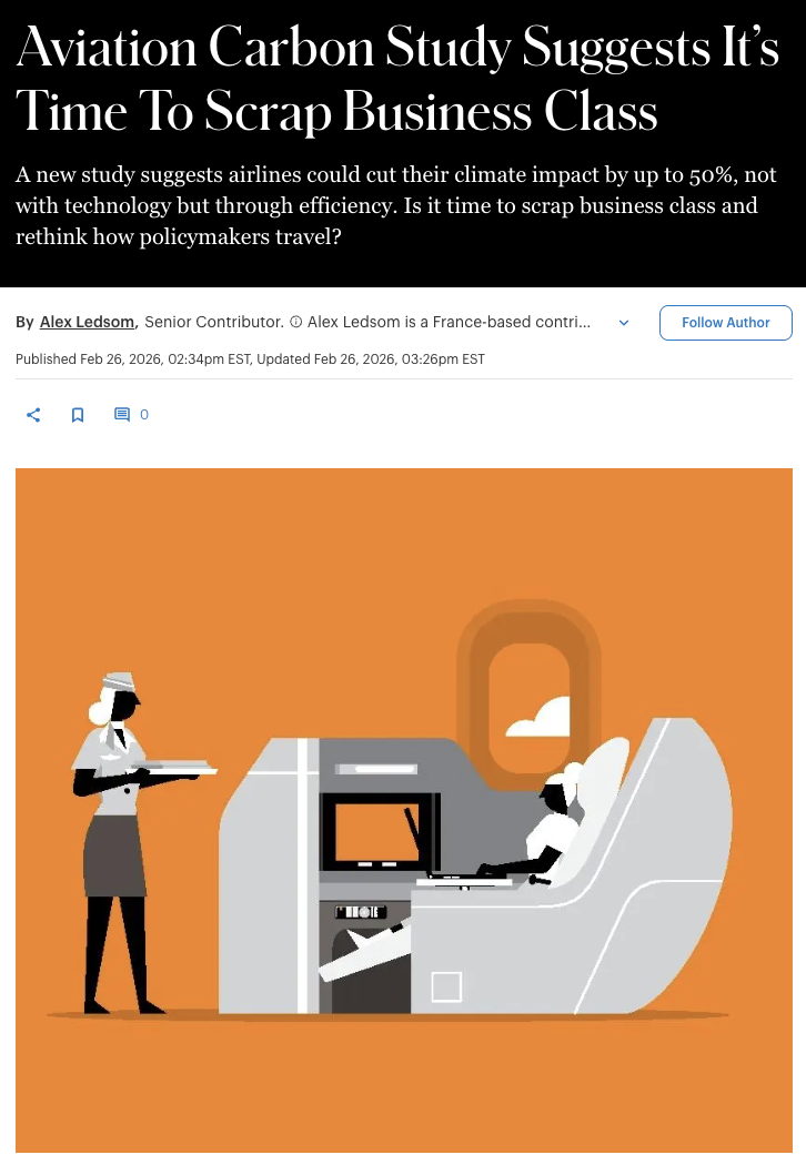 Aviation Carbon Study Suggests It’s Time To Scrap Business Class
